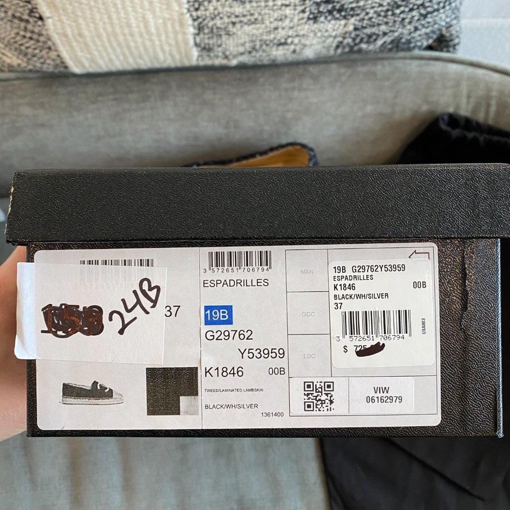 Chanel Espadrille Tweed Canvas Flats in Black & Silver (CC-0426N-0119) - Picture 12 of 13